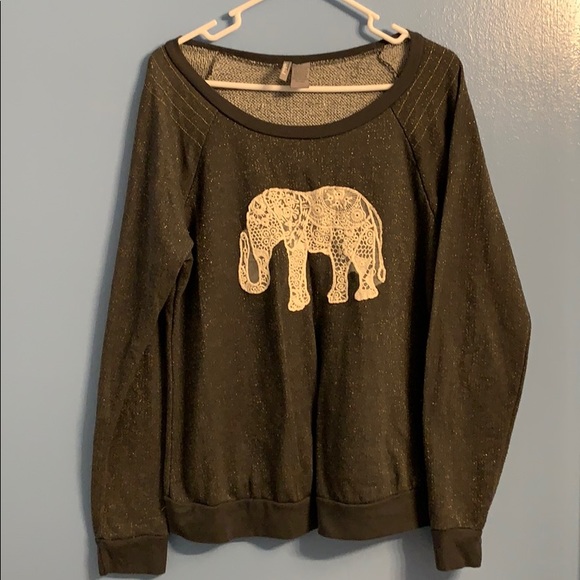 new directions Tops - Gray sweatshirt with cream crochet elephant Large